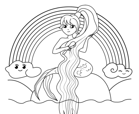 Rainbow Mermaid Coloring Page